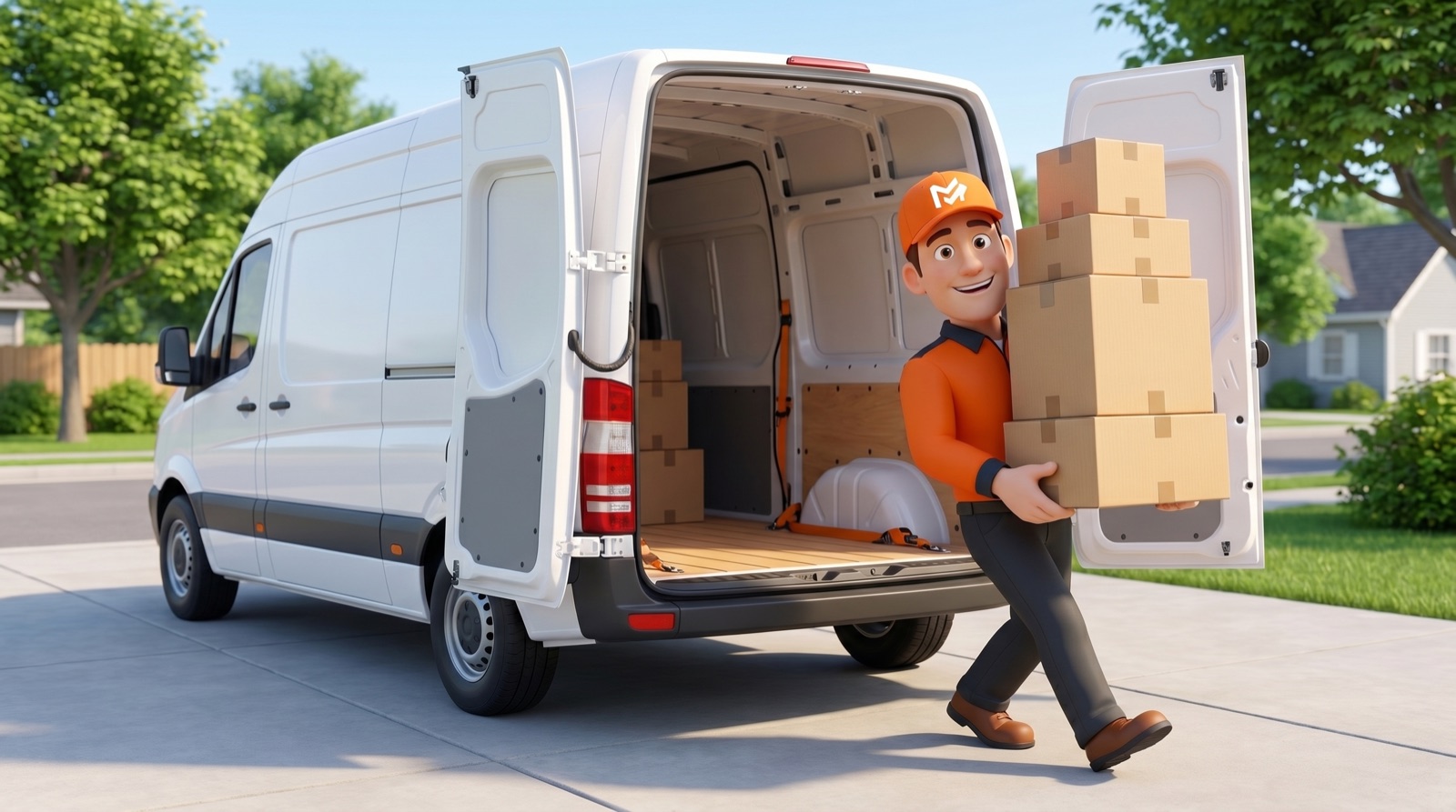 Otto loading a box into a Movers24 van