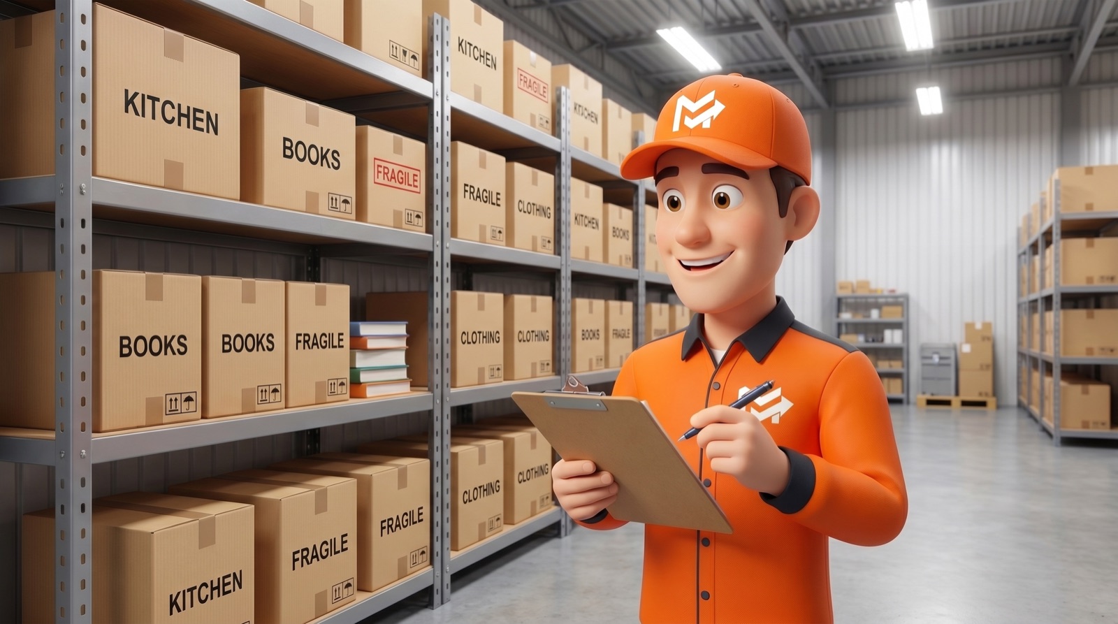 Otto with labelled storage boxes in the warehouse